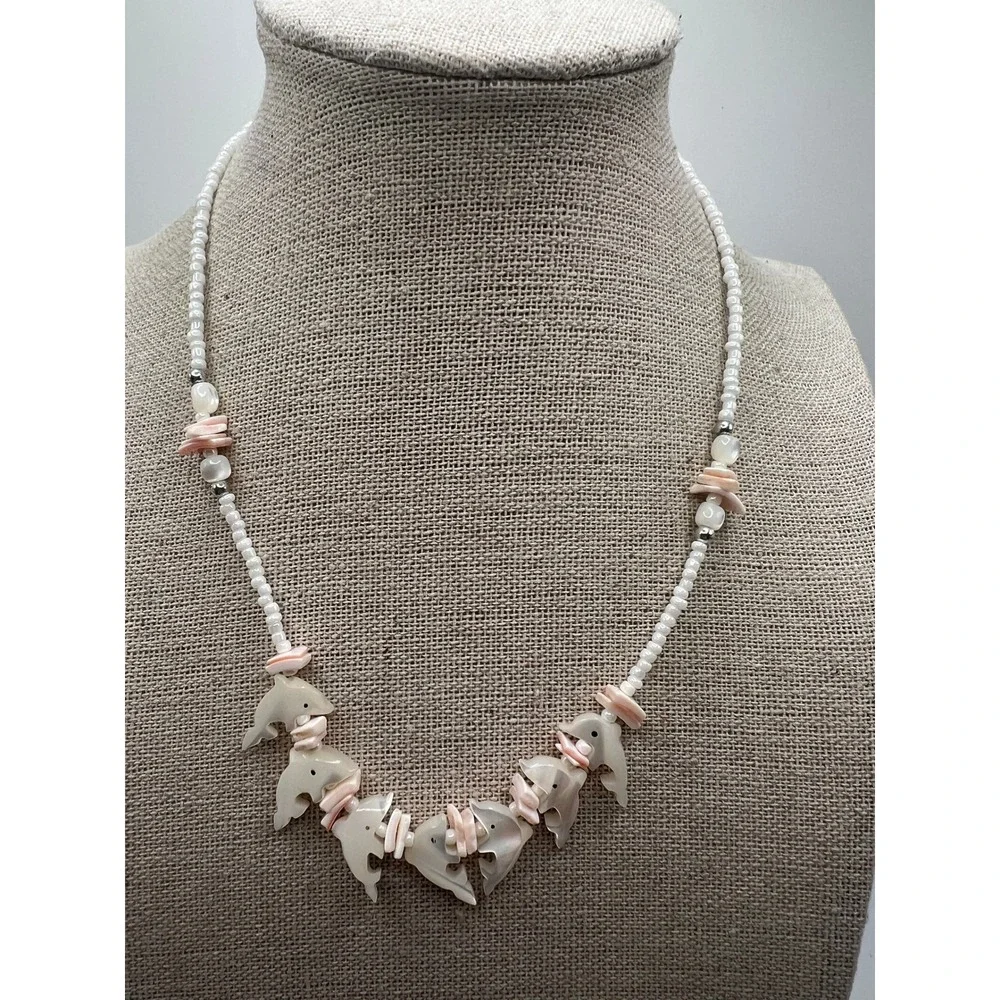 Coastal Mermaid Dolphin Shell Choker Necklace Mother of Pearl